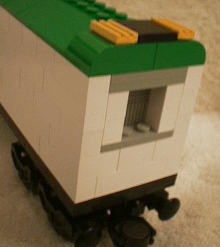 end view of green/white reefer